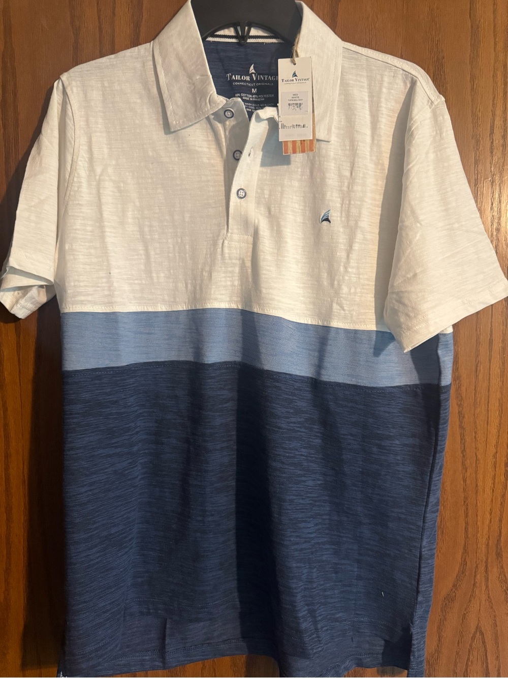 Tailor Vintage Men’s Short Sleeve Colorblock Polo - White, Light Blue & Navy